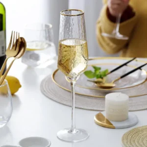 Jogo 2 Taças para Champagne Vidro Cristalino Borda Dourada Taj 300ml