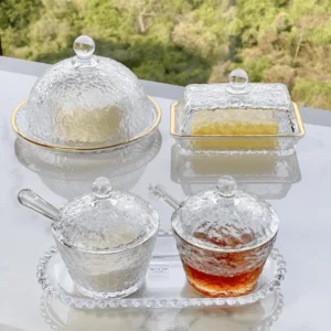 Kit Mesa Posta Cristal Martelado Petra 5 Peças