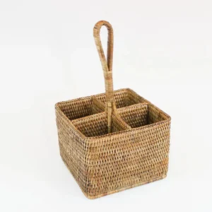 Porta Talheres e Temperos Quadrado em Rattan com Alça Bahali Grande